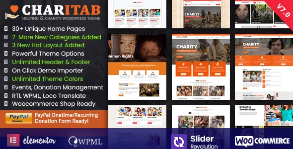 Charitab - Nonprofit Charity WordPress Theme WordPress theme homepage layout for a campaign charity website