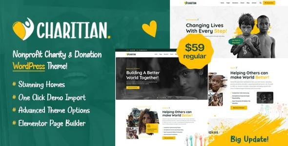 Charitian - NonProfit Charity WordPress Theme WordPress theme homepage layout for a charity charity website