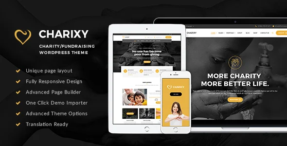 Charixy - Charity/Fundraising WordPress Theme WordPress theme homepage layout for a cause charity website