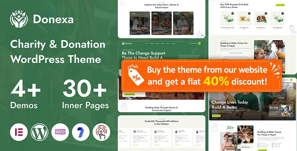 Donexa - Charity & Donation WordPress Theme WordPress theme homepage layout for a charity charity website