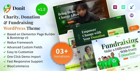 Donit – Charity Donation & Fundraising WordPress Theme WordPress theme homepage layout for a charity charity website