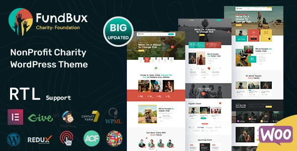 Fundbux - Charity & Fundraise WordPress Theme WordPress theme homepage layout for a causes charity website
