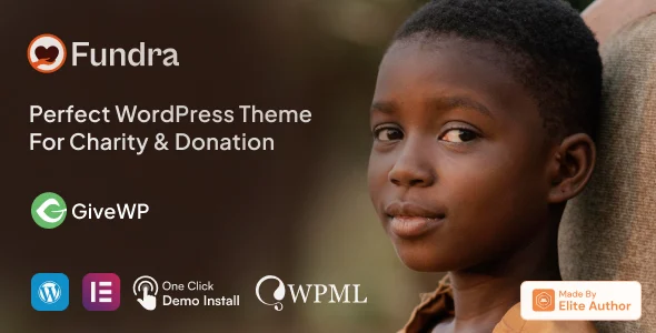 Fundra –  Fundraising & Donation WordPress Theme WordPress theme homepage layout for a campaign charity website
