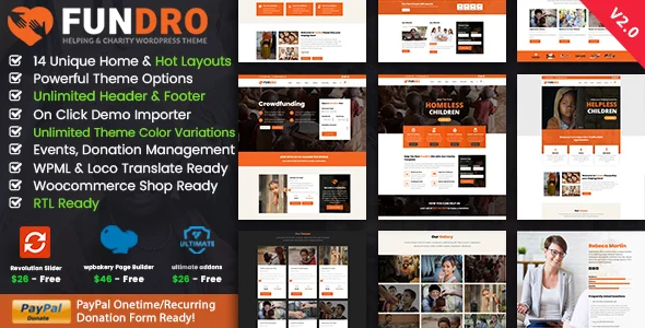 Fundro - Charity Nonprofit WordPress Theme WordPress theme homepage layout for a campaign charity website