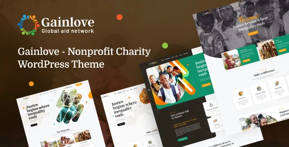 Gainlove - Nonprofit Charity WordPress Theme WordPress theme homepage layout for a activism charity website