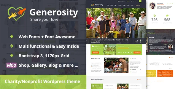 Generosity - Charity Non-profit WordPress Theme WordPress theme homepage layout for a campaign charity website