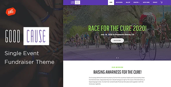 Good Cause - A Single Event Fundraiser Theme WordPress theme homepage layout for a bike race charity website