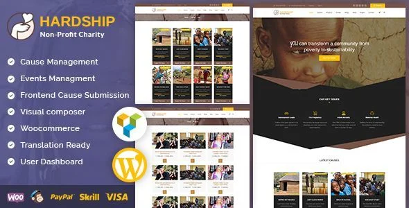 Hardship Charity Donation | Nonprofit / Fundraising WordPress Theme WordPress theme homepage layout for a charity charity website