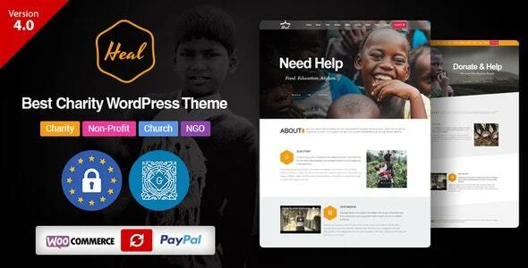 Heal - Multipurpose Charity WordPress Theme WordPress theme homepage layout for a bootstrap charity website