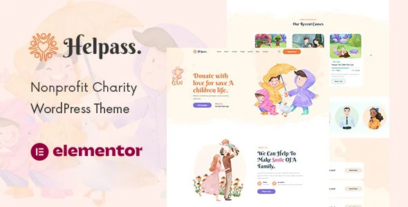 Helpass - Charity WordPress Theme WordPress theme homepage layout for a charitable charity website