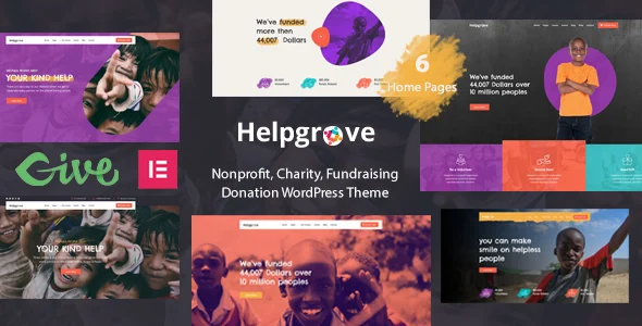 Helpgrove - Nonprofit Charity WordPress Theme WordPress theme homepage layout for a causes charity website
