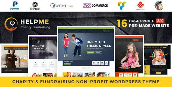 HelpMe - Nonprofit Charity WordPress Theme WordPress theme homepage layout for a causes charity website