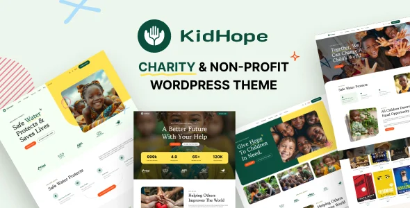 KidHope - Charity & Non-Profit WordPress Theme WordPress theme homepage layout for a animals charity website
