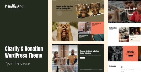 KindHeart - Charity and Donation WordPress Theme WordPress theme homepage layout for a campaign charity website
