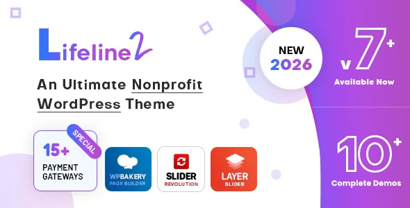 Lifeline 2 - Nonprofit WordPress Theme for Charity, Fundraising and NGO Organizations WordPress theme homepage layout for a charity charity website