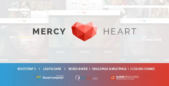 Mercy Heart - Modern Charity WordPress Theme WordPress theme homepage layout for a activism charity website