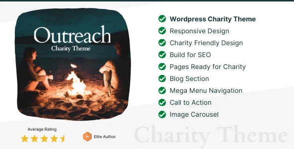 Outreach - Charity WordPress Theme WordPress theme homepage layout for a charity charity website