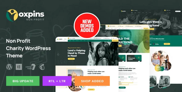 Oxpins - Non Profit Charity WordPress Theme WordPress theme homepage layout for a charity charity website