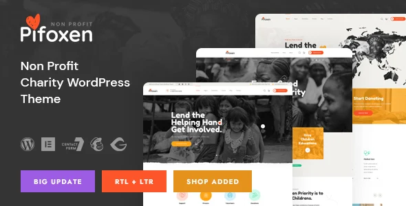 Pifoxen - Nonprofit Charity WordPress Theme WordPress theme homepage layout for a charity charity website