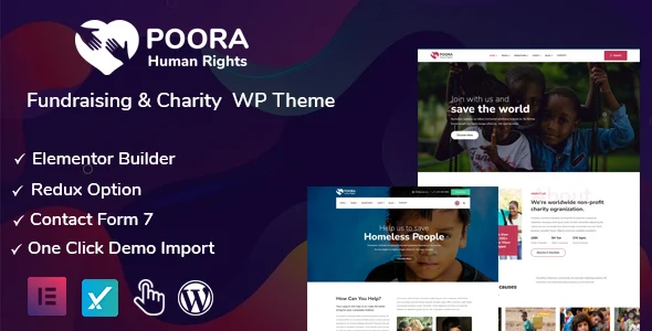 Poora - Fundraising & Charity WordPress Theme WordPress theme homepage layout for a campaign charity website