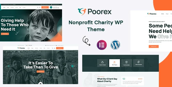 Poorex - Nonprofit Charity WordPress Theme WordPress theme homepage layout for a causes charity website