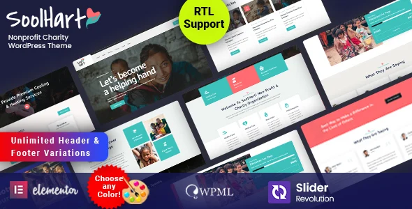 Soolhart - Charity Nonprofit WordPress Theme WordPress theme homepage layout for a campaign charity website