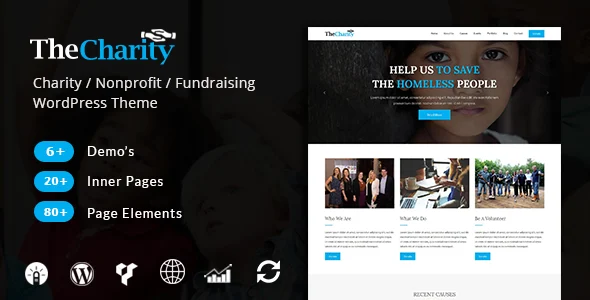 The Charity - Nonprofit & Fundraising WordPress Theme WordPress theme homepage layout for a causes charity website