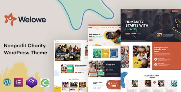 Welowe - Nonprofit Charity WordPress Theme WordPress theme homepage layout for a ace charity charity website