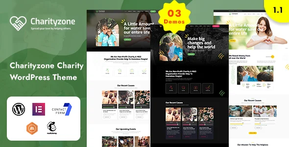 Charityzone - Donation WordPress Theme WordPress theme homepage layout for a charity nonprofit website