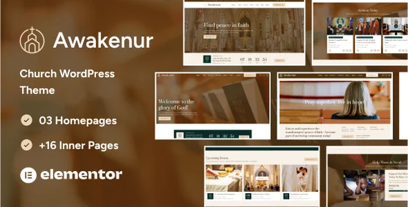 Awakenur – Religion and Church WordPress Theme WordPress theme homepage layout for a charity church website