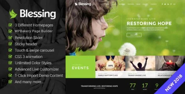 Blessing | Responsive WordPress Theme for Church Websites WordPress theme homepage layout for a business church website
