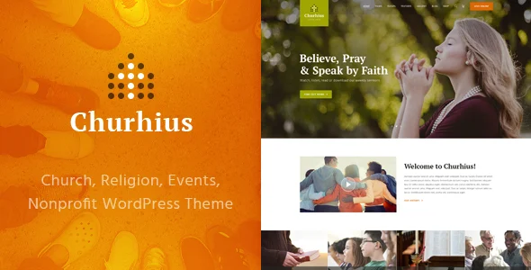 Churhius - Church Religion WordPress Theme WordPress theme homepage layout for a catholic church website