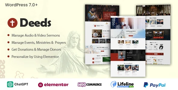 Deeds - The Best Church Donation WordPress Theme WordPress theme homepage layout for a church church website