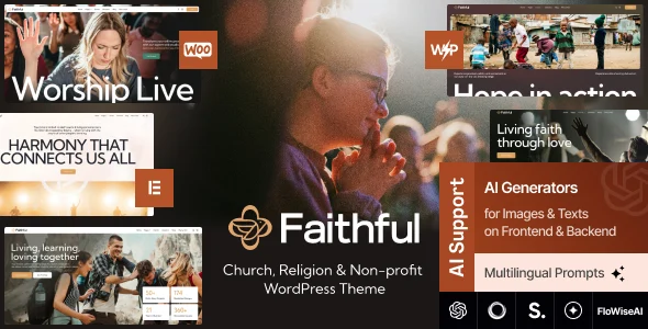 Faithful - Church & Religion Non-profit WordPress Theme WordPress theme homepage layout for a charity church website