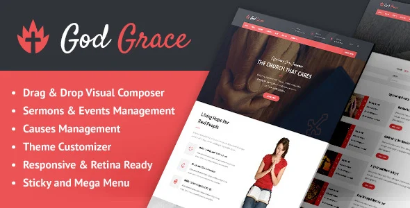 God Grace: Church WordPress Theme WordPress theme homepage layout for a christian church website