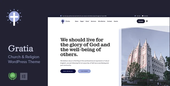 Gratia - Church & Religion WordPress Theme WordPress theme homepage layout for a charity church website