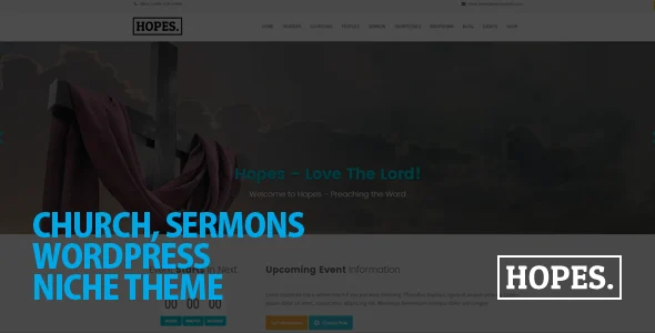 Hopes - Church & Multi-Purpose WordPress Theme WordPress theme homepage layout for a buddha church website