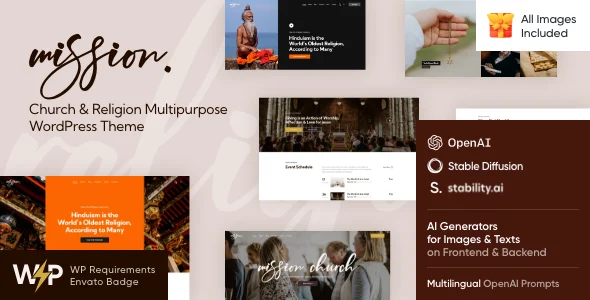 Mission - Church & Religion WordPress Theme WordPress theme homepage layout for a buddhist church website