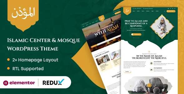 Muezzin - Islamic Center & Mosque WordPress Theme + RTL WordPress theme homepage layout for a charity church website