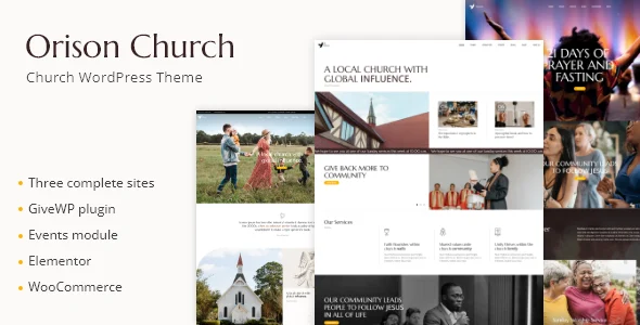 Orison - Church and Charity WordPress Theme WordPress theme homepage layout for a charity church website