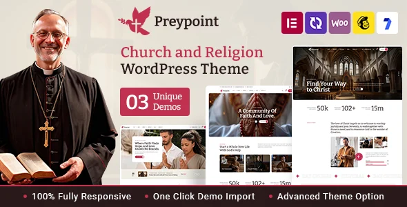 Preypoint - Church and Religion WordPress Theme WordPress theme homepage layout for a charity church website