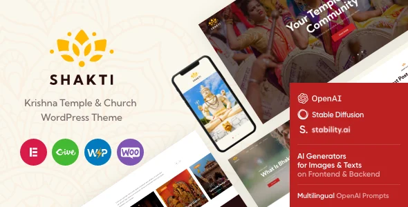 Shakti - Ashram & Religion Krishna Temple WordPress Theme WordPress theme homepage layout for a buddhism church website