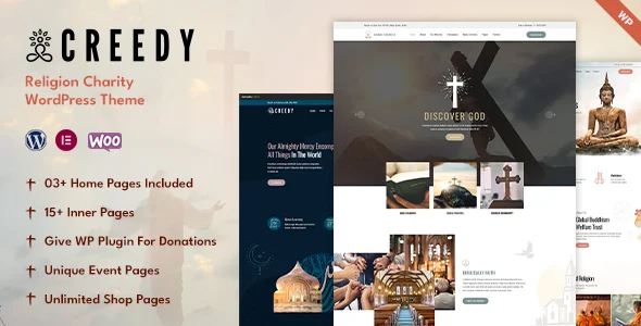 Creedy - Church & Religion Theme WordPress theme homepage layout for a charity nonprofit website