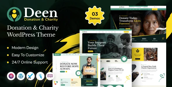 Deen - Donation & Charity WordPress Theme WordPress theme homepage layout for a charity nonprofit website