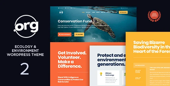 DotOrg - Environmental & Ecology WordPress Theme WordPress theme homepage layout for a animals environmental organization website