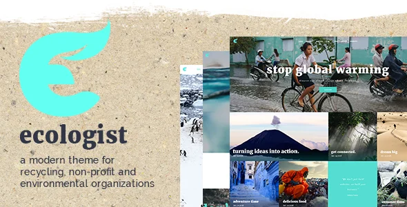 Ecologist - Environmental, Ecology and Recycling WordPress Theme WordPress theme homepage layout for a activism environmental organization website