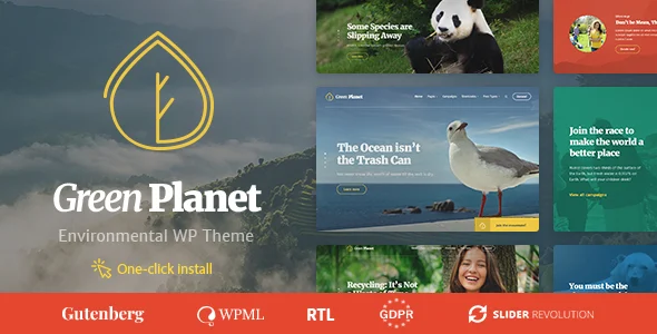 Ecology & Environment WordPress Theme - Green Planet WordPress theme homepage layout for a bio environmental organization website