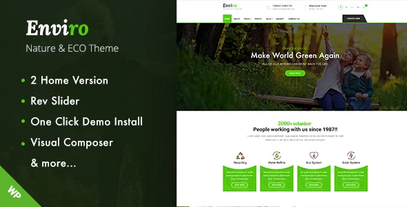 Enviro - Environment WordPress Theme WordPress theme homepage layout for a animals environmental organization website