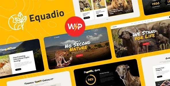 Equadio - Non-Profit and Environmental WordPress Theme WordPress theme homepage layout for a alternative energy environmental organization website