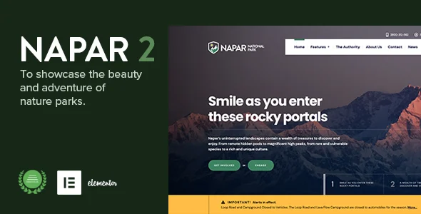 Napar - Nature Park & Visitors Information WordPress Theme WordPress theme homepage layout for a accessible environmental organization website